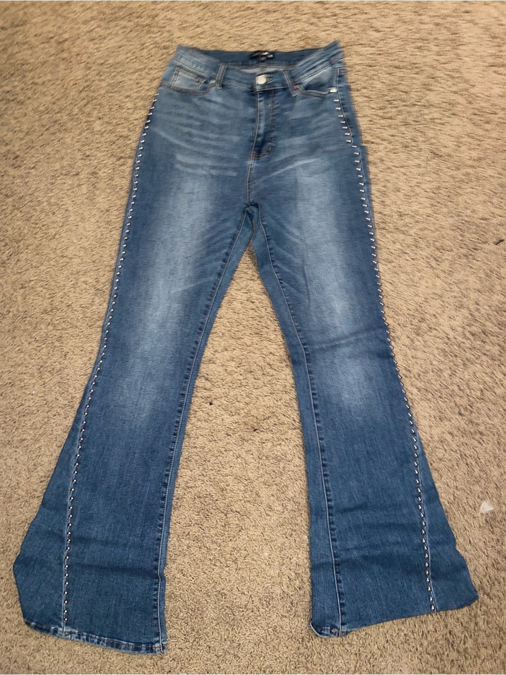 Fashion nova Blue Women’s Flared Jeans with Side Stud Detail